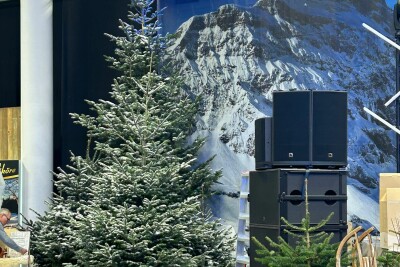 Tanne Dekoration mit Berg-Leinwand im Hintergrund